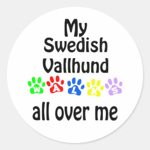 Swedish Vallhund Walks Design Runder Aufkleber
