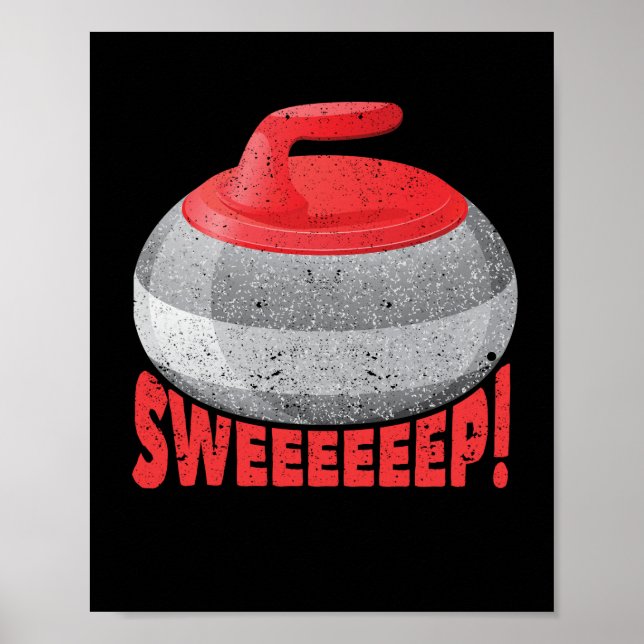 Sweep Curling Spieler Rock Stone Broom Winter Poster (Vorne)
