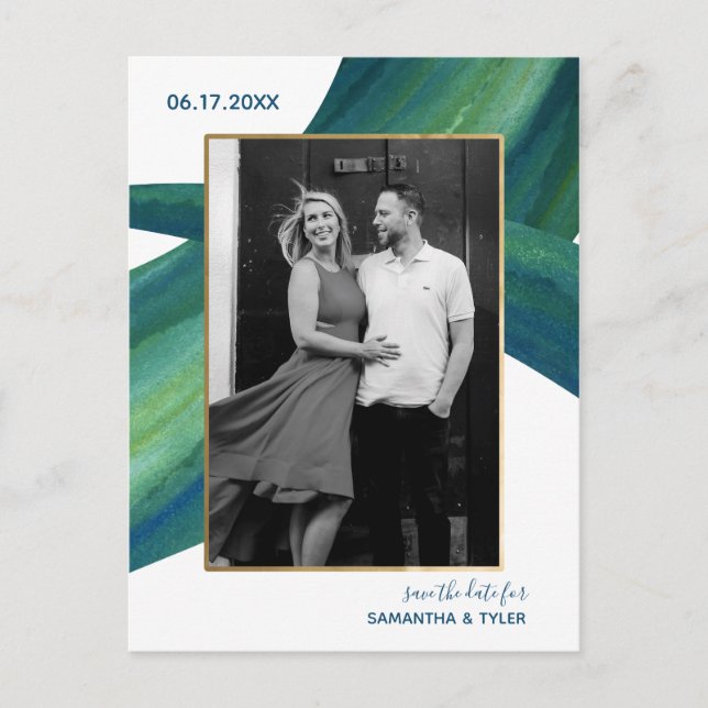 Sweeping Seagrass Wedding Save the Date Foto Post Postkarte (Vorderseite)