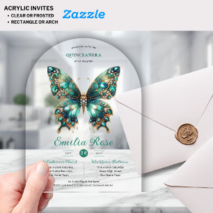 Sweet15 Butterflies QUINCEANERA Aquamariner Golddi Acryleinladungen