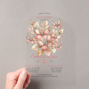 Sweet15 Butterflies QUINCEANERA Blush Pink Diamond Acryleinladungen