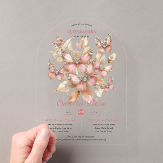 Sweet15 Butterflies QUINCEANERA Blush Pink Diamond Acryleinladungen