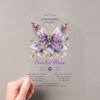 Sweet15 Butterflies QUINCEANERA Lila Blue Gold Acryleinladungen