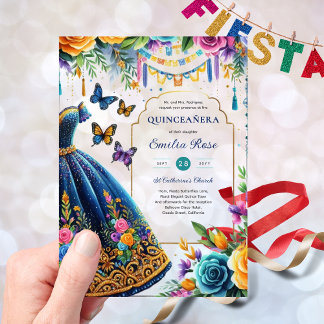 Sweet15 Mis Quince Fiesta Butterflies Blue Green Acryleinladungen