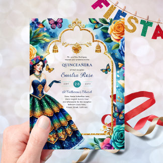 Sweet15 Quinceanera Butterflies Fiesta Blume Acryleinladungen