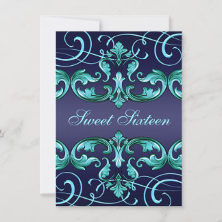 Sweet16 Dark Blue Damask & Tiara Birthday Einladun Einladung