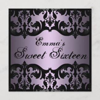 Sweet16 Lila Elegant Damask Geburtstag Einladung