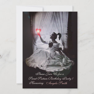 SWEET16 PARTY, ROT, SCHWARZ UND WEISS EINLADUNG