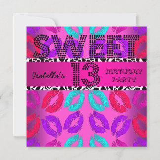 Sweet 13 13. Geburtstag Lippen Kuh Pink Schwarz Einladung