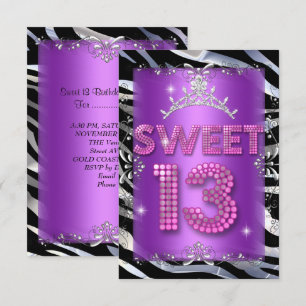 Sweet 13 13. Geburtstag Pink Lila Zebra Einladung