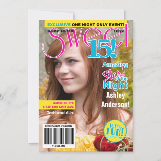 Sweet 15 Anniversaire Invitation Ado magazine mode (Devant)