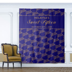 Sweet 15 Blue und Gold Geburtstagsparty Hintergrun Wandteppich
