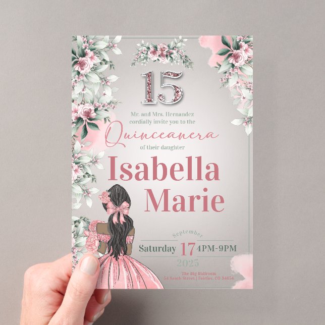 Sweet 15 Fancy et Floral Acrylique Invitation (In situ (ordinateur de poche))