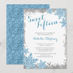 Sweet 15 Glam Winter Wonderland Silver Blue Einlad Einladung