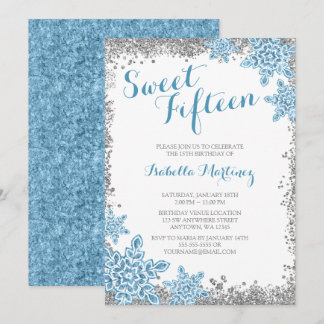 Sweet 15 Glam Winter Wonderland Silver Blue Einlad Einladung