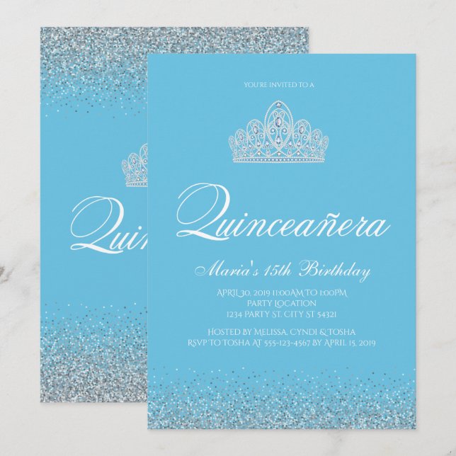 Sweet 15, Light Blue Quinceanera Einladungen (Vorne/Hinten)