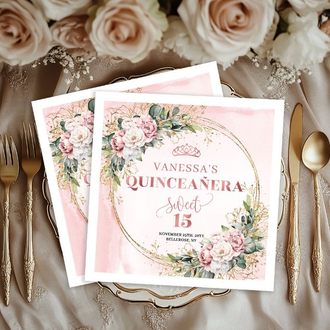 Sweet 15 Napkins with Rose Gold Greenery Accents Serviette (Sweet 15 Napkins with Rose Gold Greenery Accents)