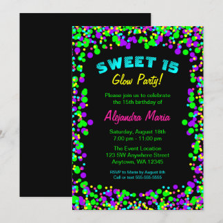 Sweet 15 Neon Glow Confetti Party Einladungen