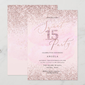 Sweet 15 Pink Diamond Glitzer Wasserfarbe Einladung
