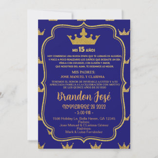 Sweet 15 quinze marine bleu garçon invitation d'an