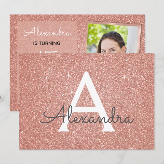 Sweet 15. Sparkle Rose Gold Blush Pink Foto Einladung (Vorne/Hinten)
