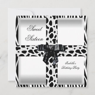 Sweet 16 16 16. Schwarz-weiß Zebra Giraffe Einladung