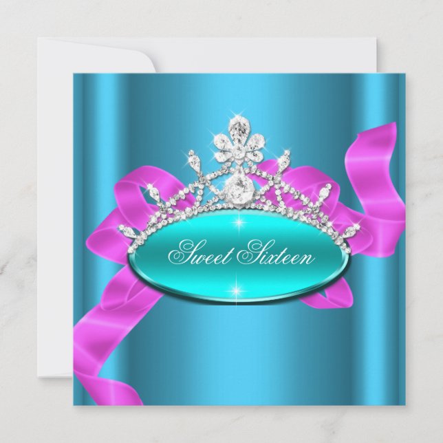 Sweet 16 16 Aquamarin Blue Pink Diamonds Image Einladung (Vorderseite)
