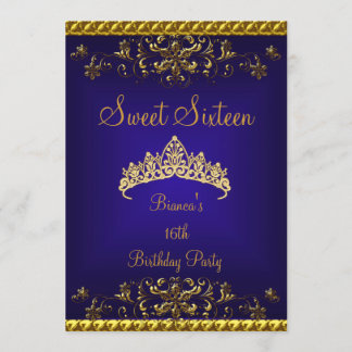 Sweet 16 16. Deep Blue Gold Diamond Tiara Einladung
