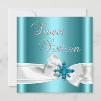 Sweet 16 16. Elegant Aquamarin Blue Silver White B Einladung