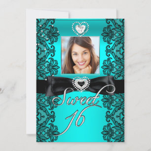Sweet 16 16 . Geburtstag Aquamarin Black Lace Foto Einladung