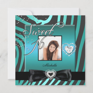 Sweet 16 16 . Geburtstag Aquamarin Black Zebra Fot Einladung