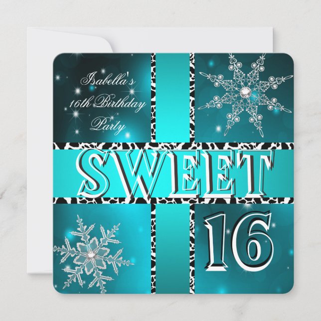 Sweet 16 16. Geburtstag Aquamarines Winterwunderla Einladung (Vorderseite)