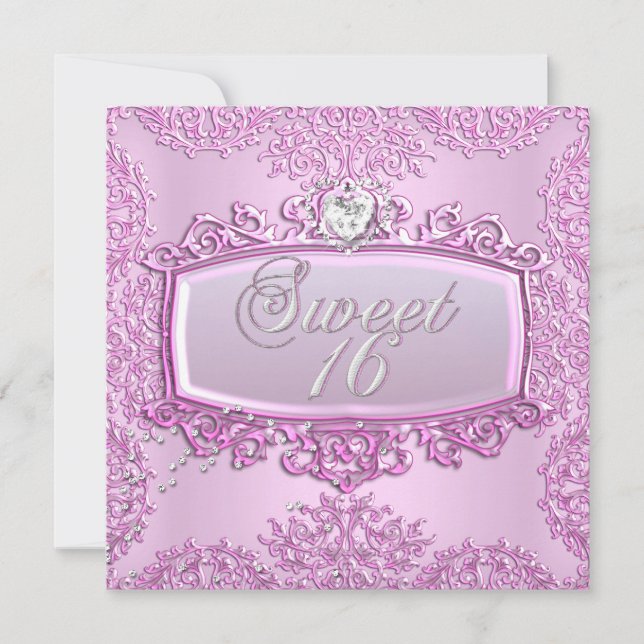 Sweet 16 16 . Geburtstag Hübsch Pink Heart Einladung (Vorderseite)