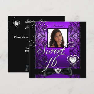 Sweet 16 16 . Geburtstag Lila Black Lace Foto Einladung