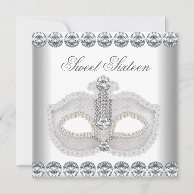 Sweet 16 16 . Geburtstag White Diamonds Mask Einladung (Vorderseite)