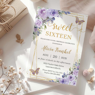 Sweet 16 16 Lila Lilac Floral Butterfliegen Einladung