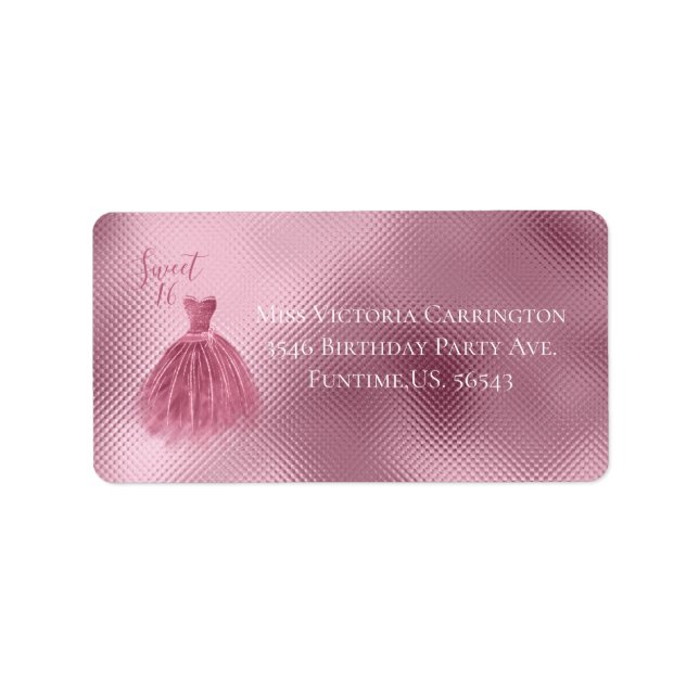 Sweet 16 16 Rosa Glitzer Kleid Elegantes Party Adressaufkleber (Vorne)