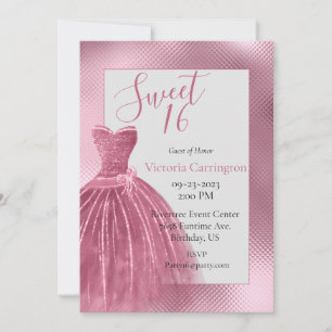 Sweet 16 16 Rosa Glitzer Kleid Elegantes Party  Einladung
