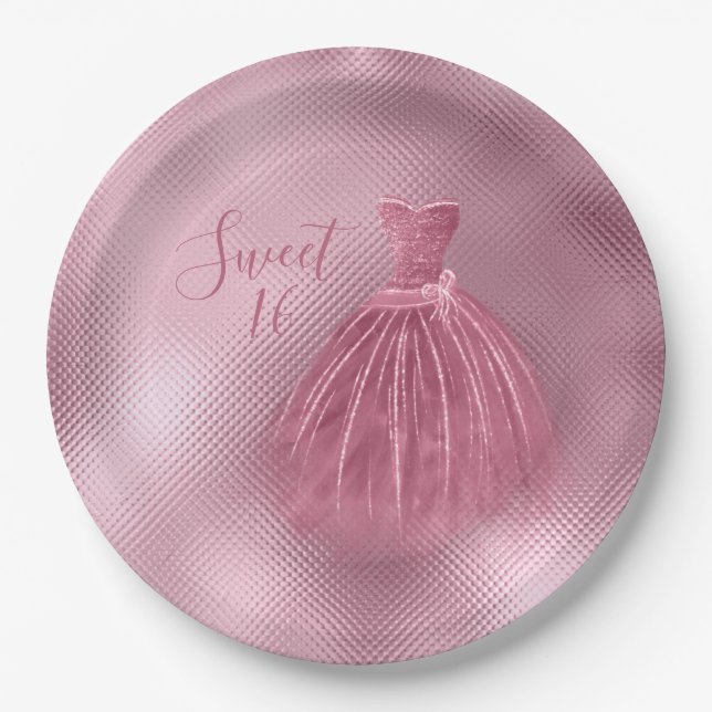 Sweet 16 16 Rosa Glitzer Kleid Elegantes Party  Pappteller (Vorderseite)