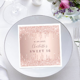 Sweet 16 16. Rose Gold Glitzer Monogramm Serviette
