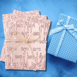 Sweet 16 16. Rose Gold Glitzer Tropfen Rosa Funkel Geschenkpapier Set