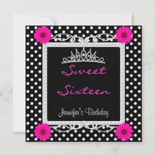 Sweet 16 16. Schwarz-weiße Stelle Pink Blumenstrau Einladung