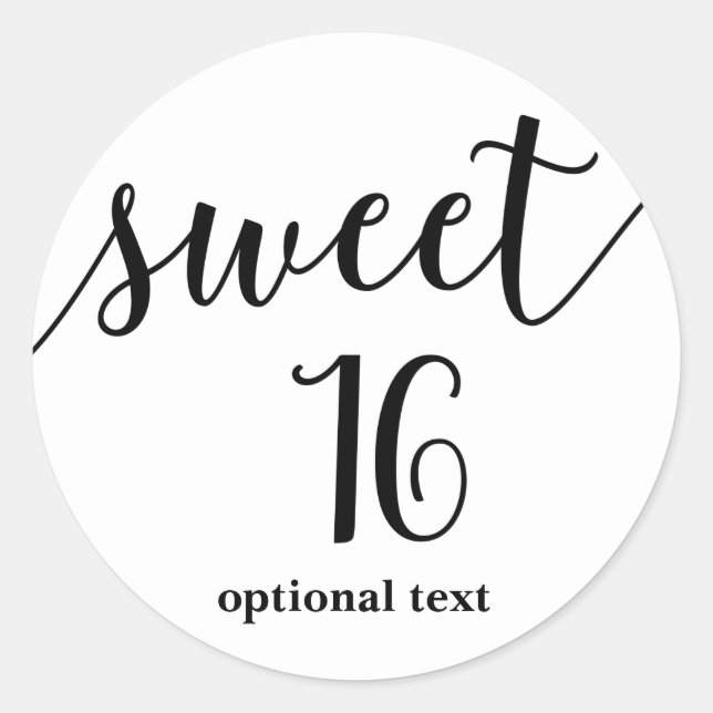 SWEET 16 16 Schwarzes Script Typ Gastgeschenk Runder Aufkleber (Vorderseite)