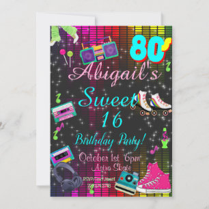 Sweet 16, 80's Invitation, Back to the 80s, Einladung
