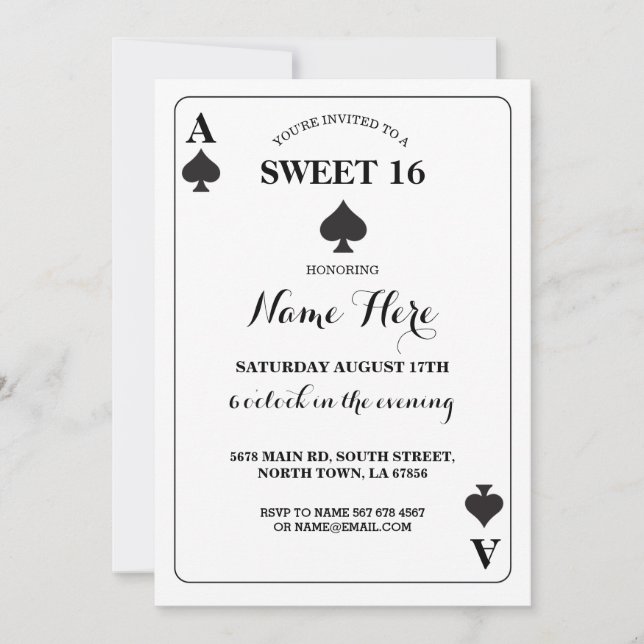 Sweet 16 Ace de pique Jouer carte Vegas Anniversai (Devant)