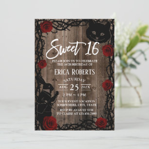 Sweet 16 Alicen im Wunderland Rustikales Barnholz Einladung