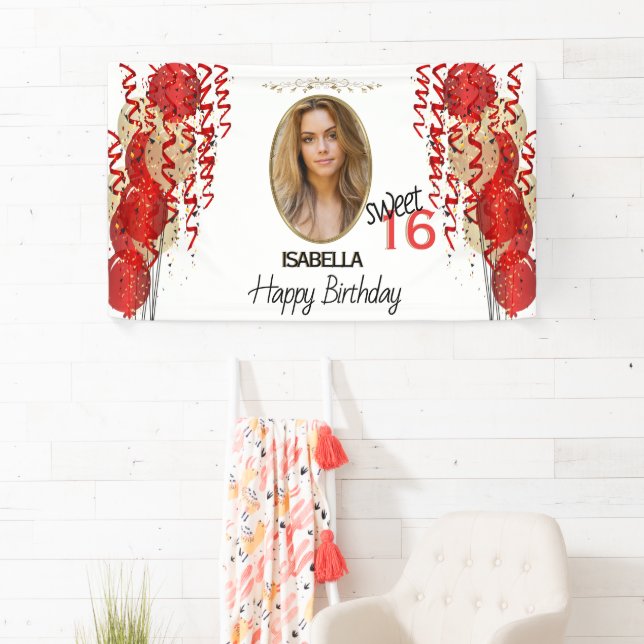 Sweet 16 Anniversaire - Bannière Ballons rouges (En situation)