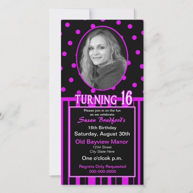 Sweet 16 Anniversaire Carte photo Invitation (Devant)