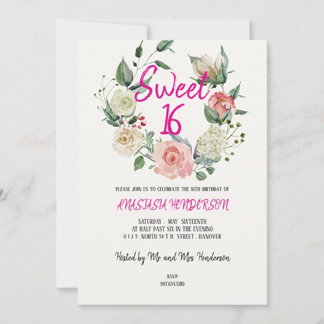 Sweet 16 Anniversaire Invitation (Devant)