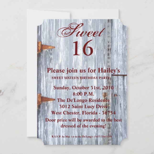 Sweet 16 Anniversaire Invitation Blanc Laver Bois  (Devant)